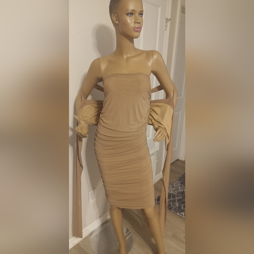 JLUXLABEL Strapless Tan Dress